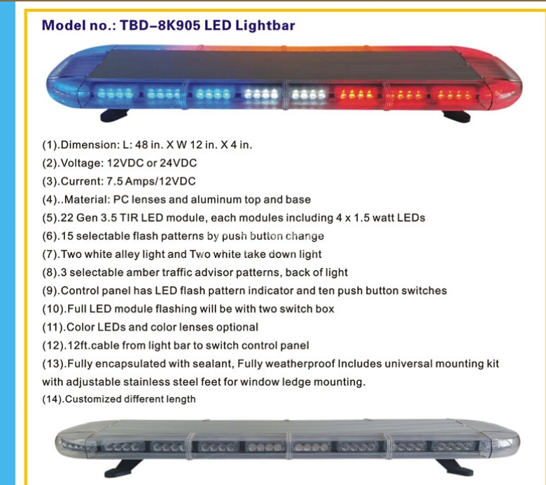 Barras de luces LED de tamaño completo de aluminio a prueba de agua para vehículos