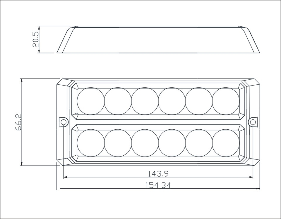 Cabezal luminoso estroboscópico LED de montaje en superficie LED de 12 × 3W de dos filas TIR 6